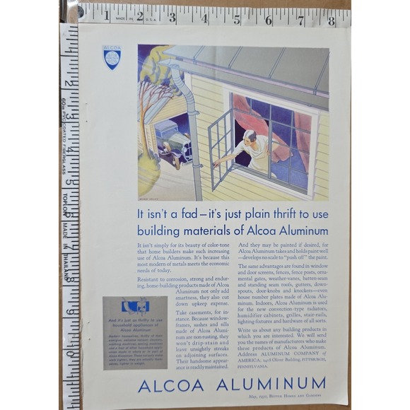 ALCOA ALUMINUM Vintage Advertising Print 1932 Home Building Materials Decor